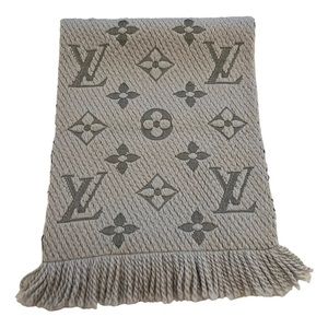 Louis Vuitton Taupe Monogram Knit Scarf with Fringe! Good used condition